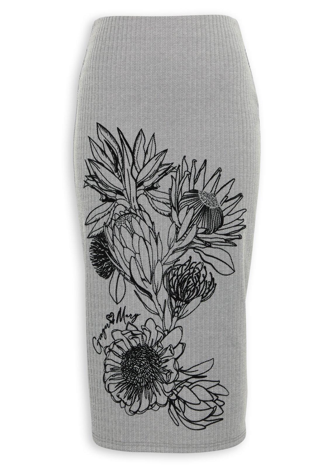 Ashley skirt marno スカート Grey Jacquard Protea Print Bodycon Skirt (3252776) | Ginger Mary