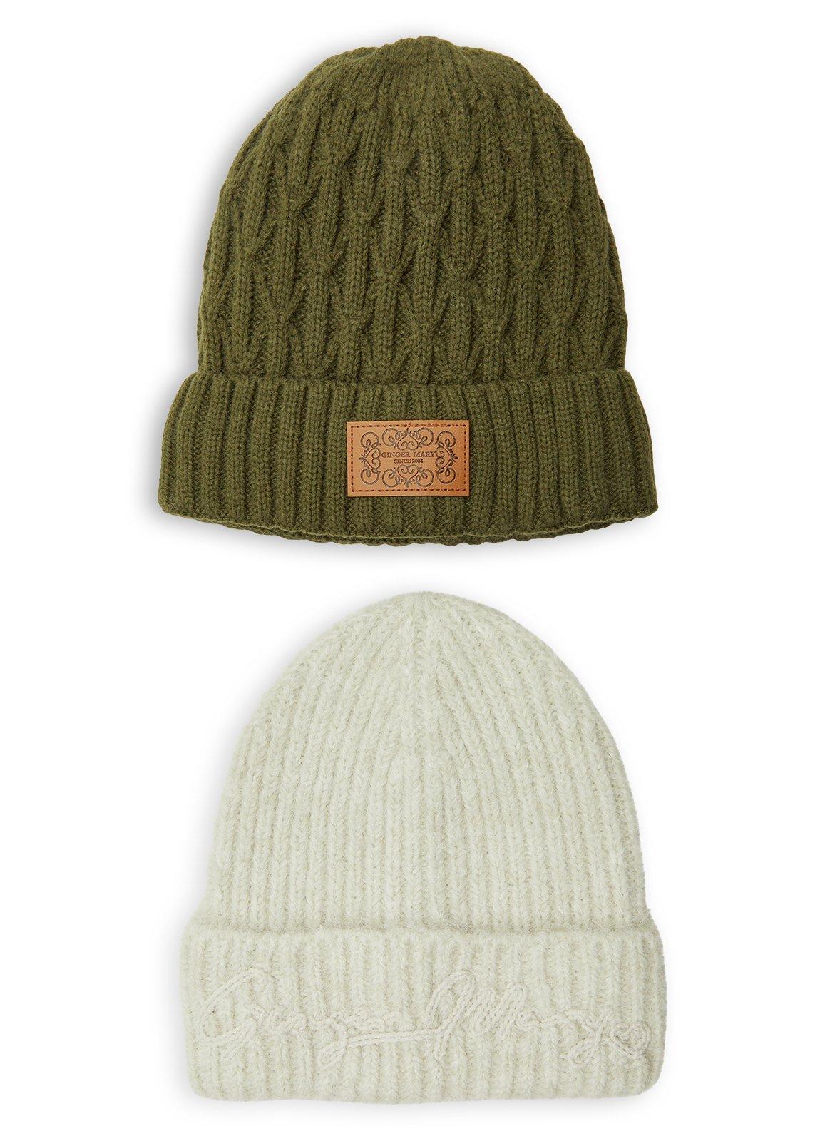 2-Pack Green & Beige Beanies (3253046) | Ginger Mary