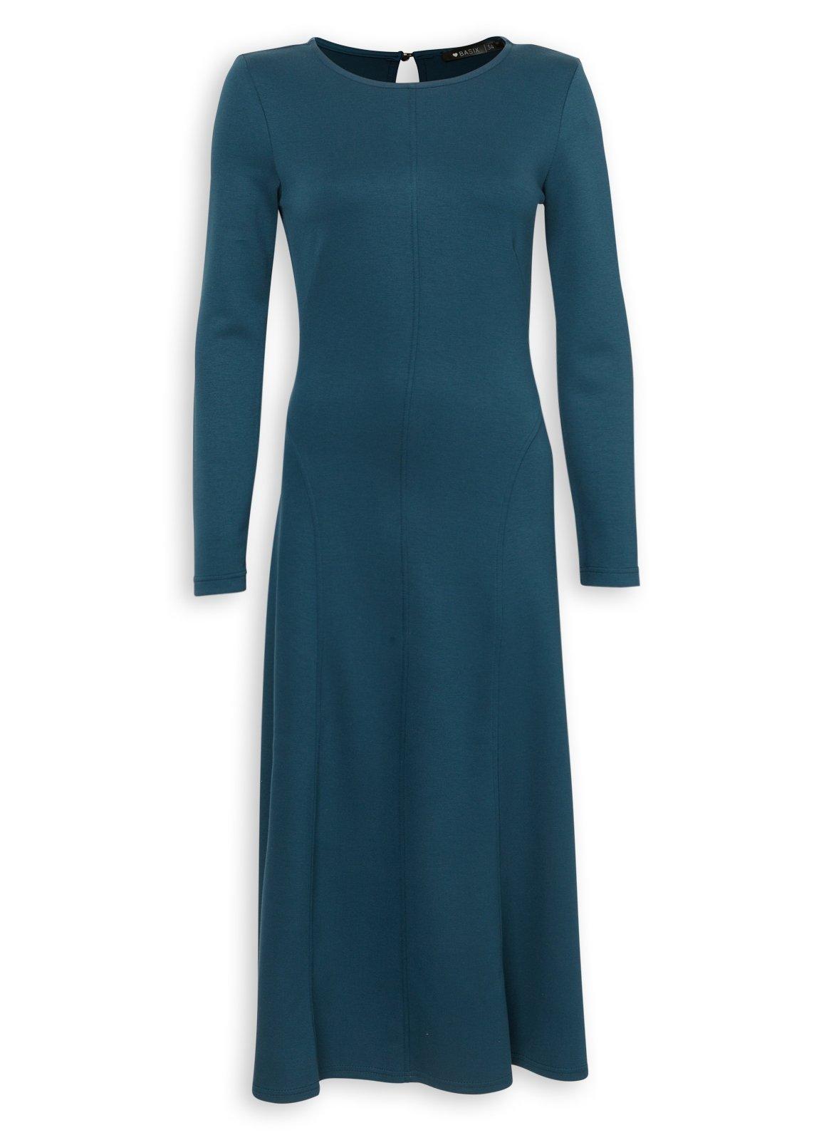 Long Sleeve Teal Fit & Flare Midi Dress (3253899) | Basix