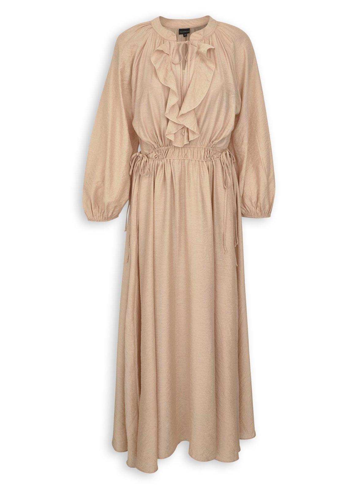 Beige Ruffle Neck Tie-Waist Maxi Dress (3253905) | Truworths