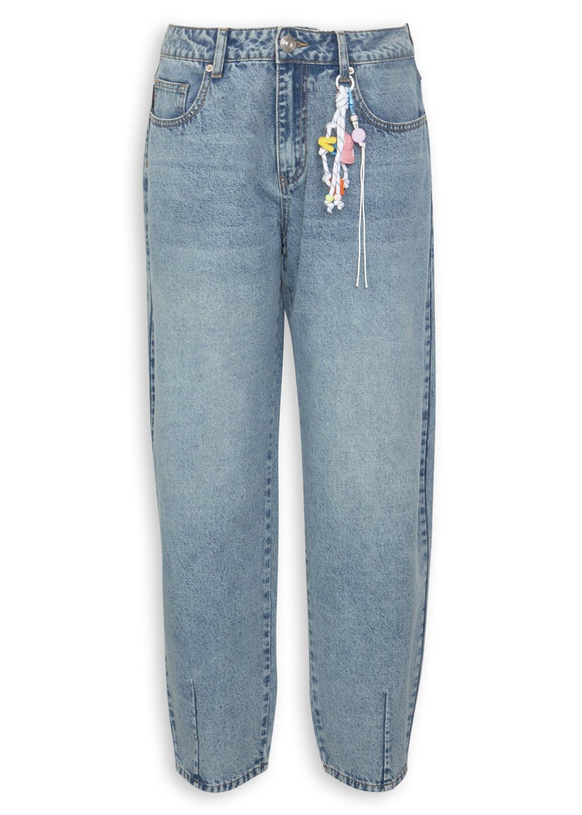 Mid Wash Barrel Leg Denim with Keychain (3254063) | Fuel