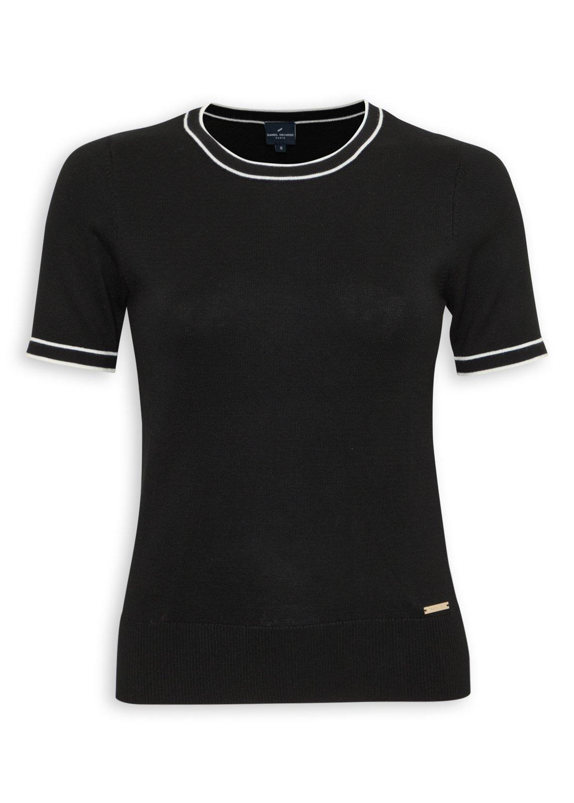 NEAU round hem best ベスト　black Black & Tipped Fitted Top (3254740) | Daniel Hechter