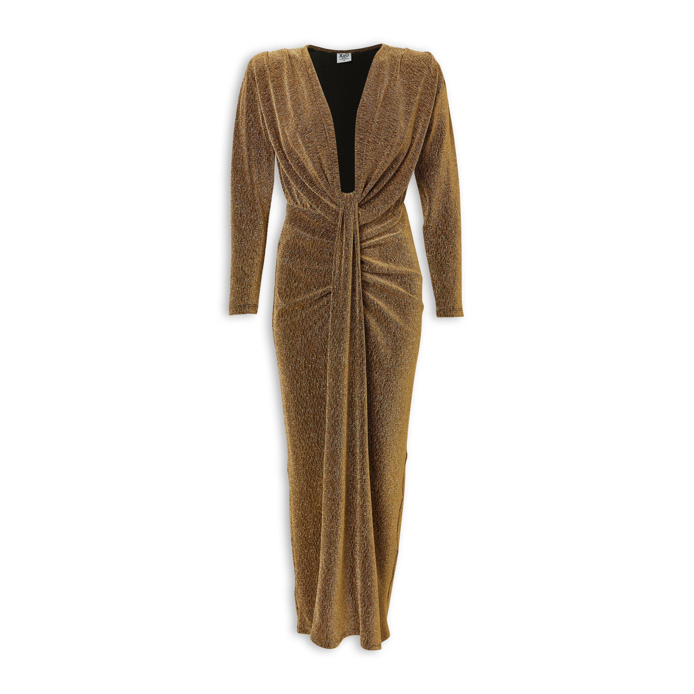 Gold Jacquard Gauged Dress (3255405) | X&O Ladies