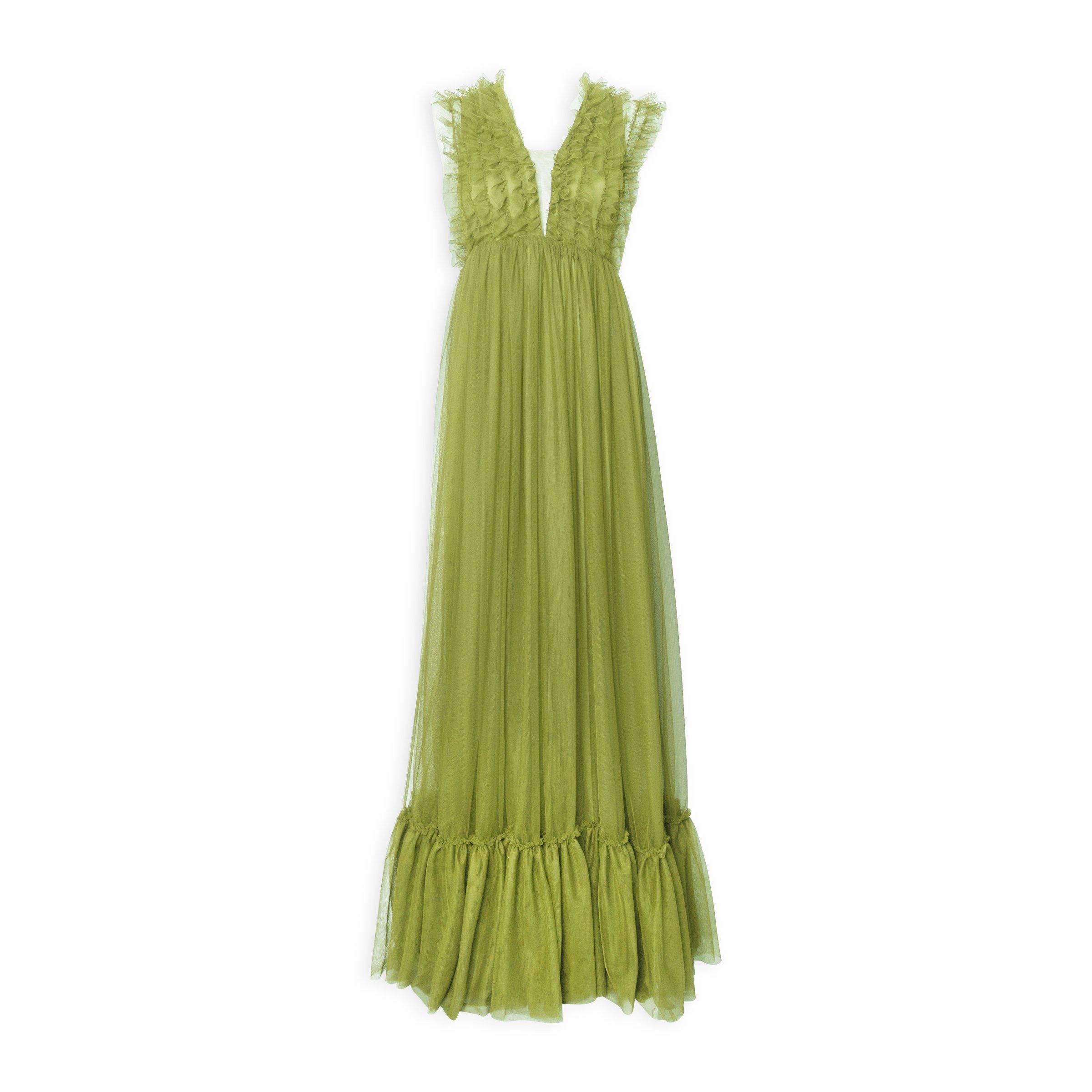 random tulle layered iris pleats OP オリーブ Green Ruffle Tulle Dress (3255832) | Ruald Rheeder Ladies