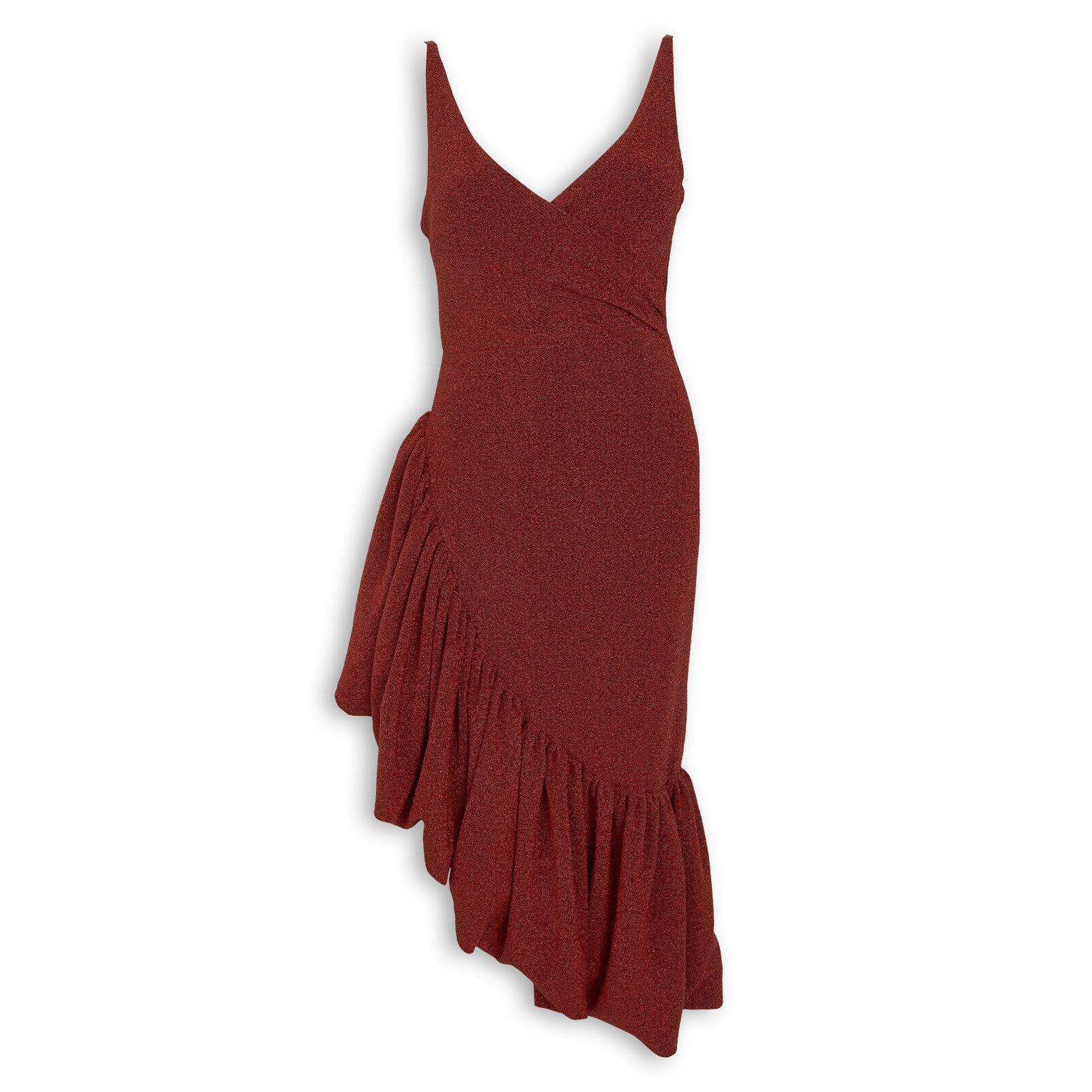 Red Jacquard Asymmetric Frill Dress (3264831) | Miss Port
