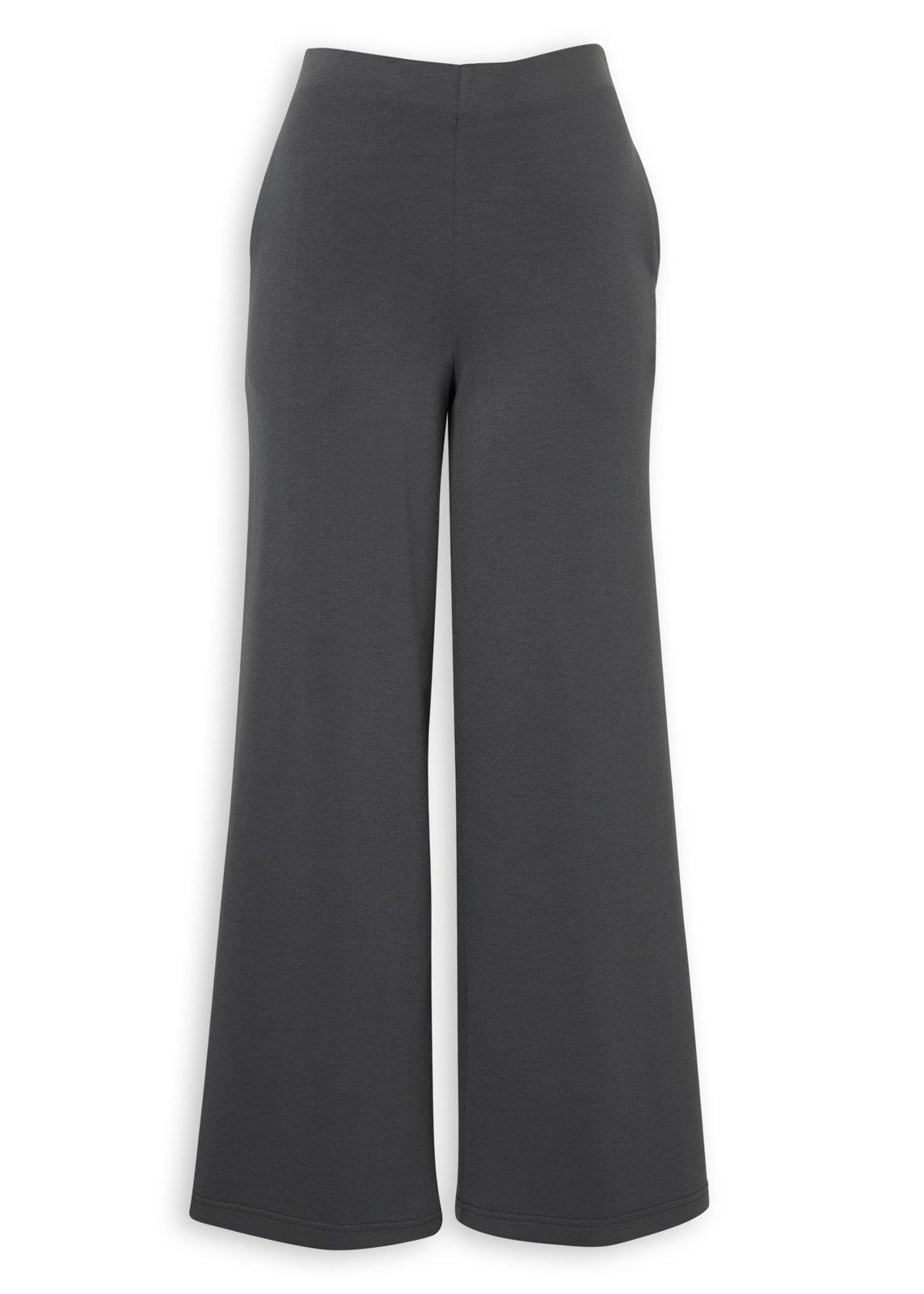 Charcoal Scuba Knit Wide Leg Pants (3266379) | Basix