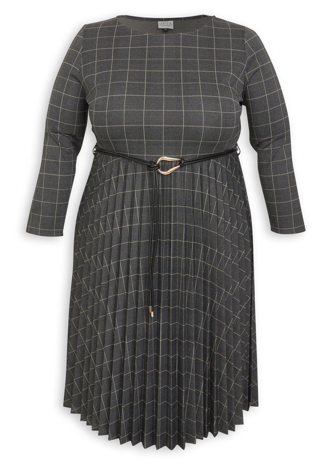 Grey Check Belted Plus Size Dress (3266496) | Zeta
