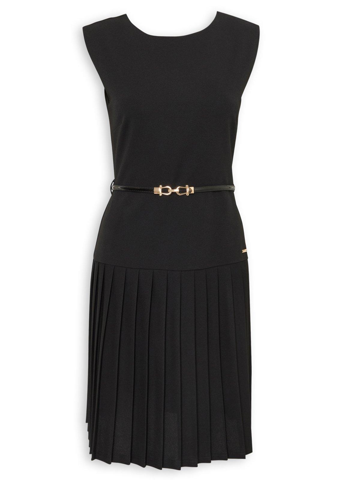 Black Belted Scuba Pleated Dress (3267103) | Daniel Hechter