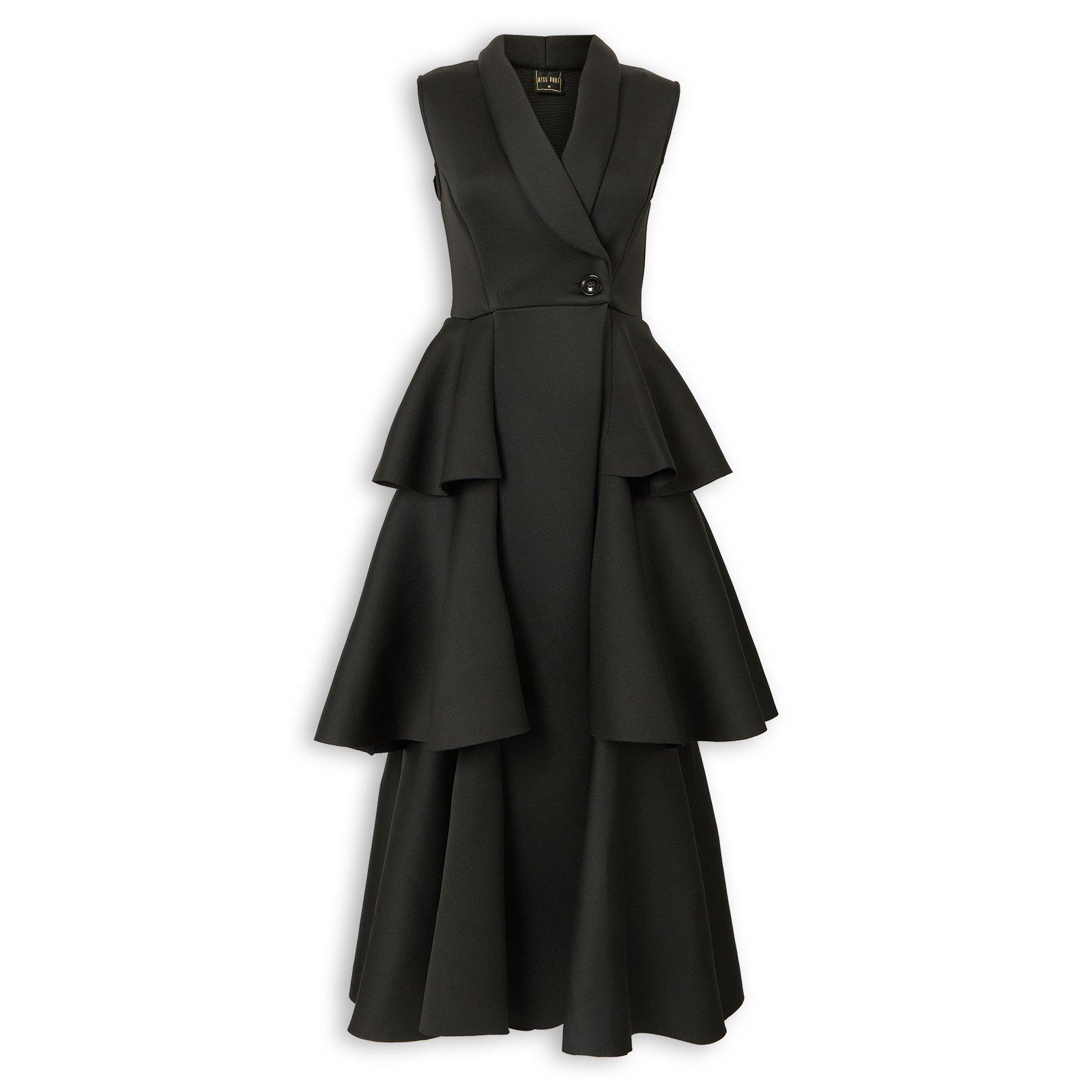 Black Frilled Scuba Maxi Dress (3267862) | Miss Port