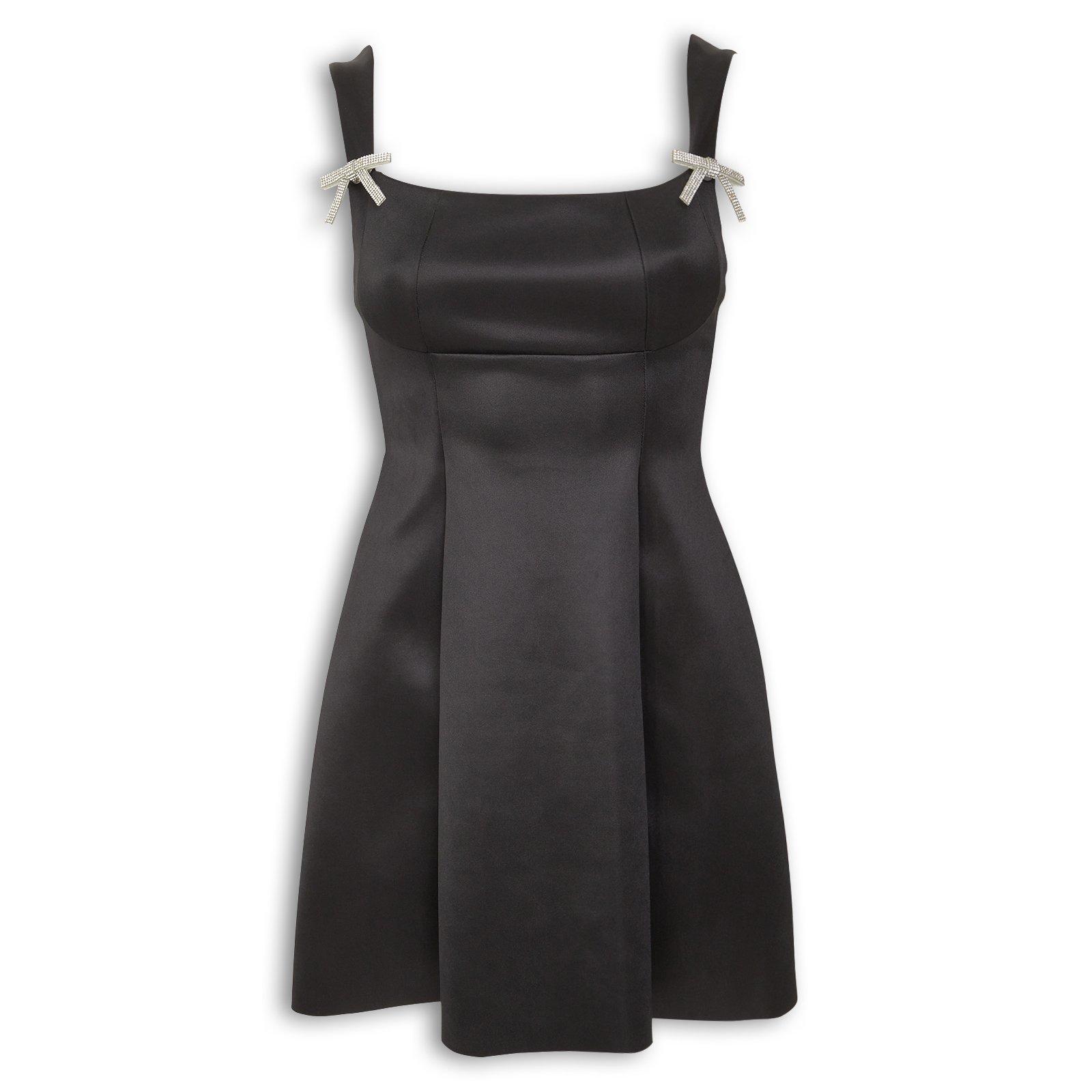 Black Sateen Diamante Bow Mini Dress (3271805) | Miss Port