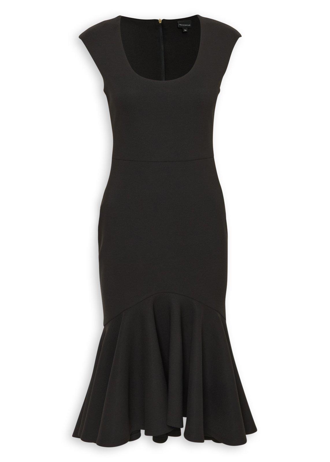 Black Bonded Crepe Fluted Dress (3273125) | Truworths
