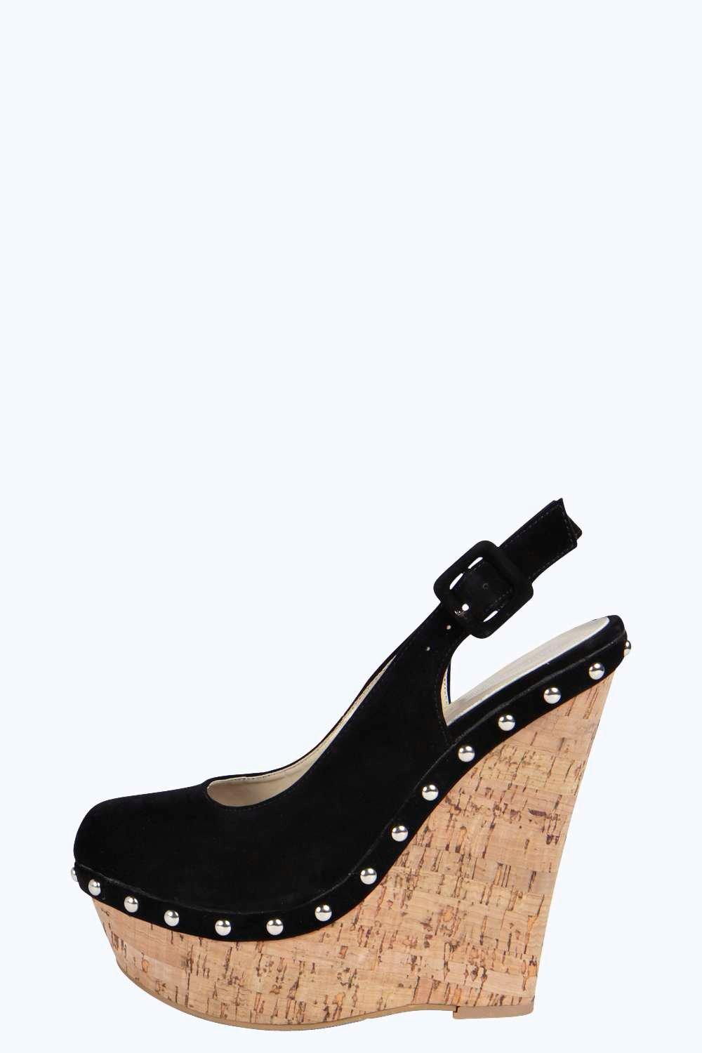 boohoo wedges black