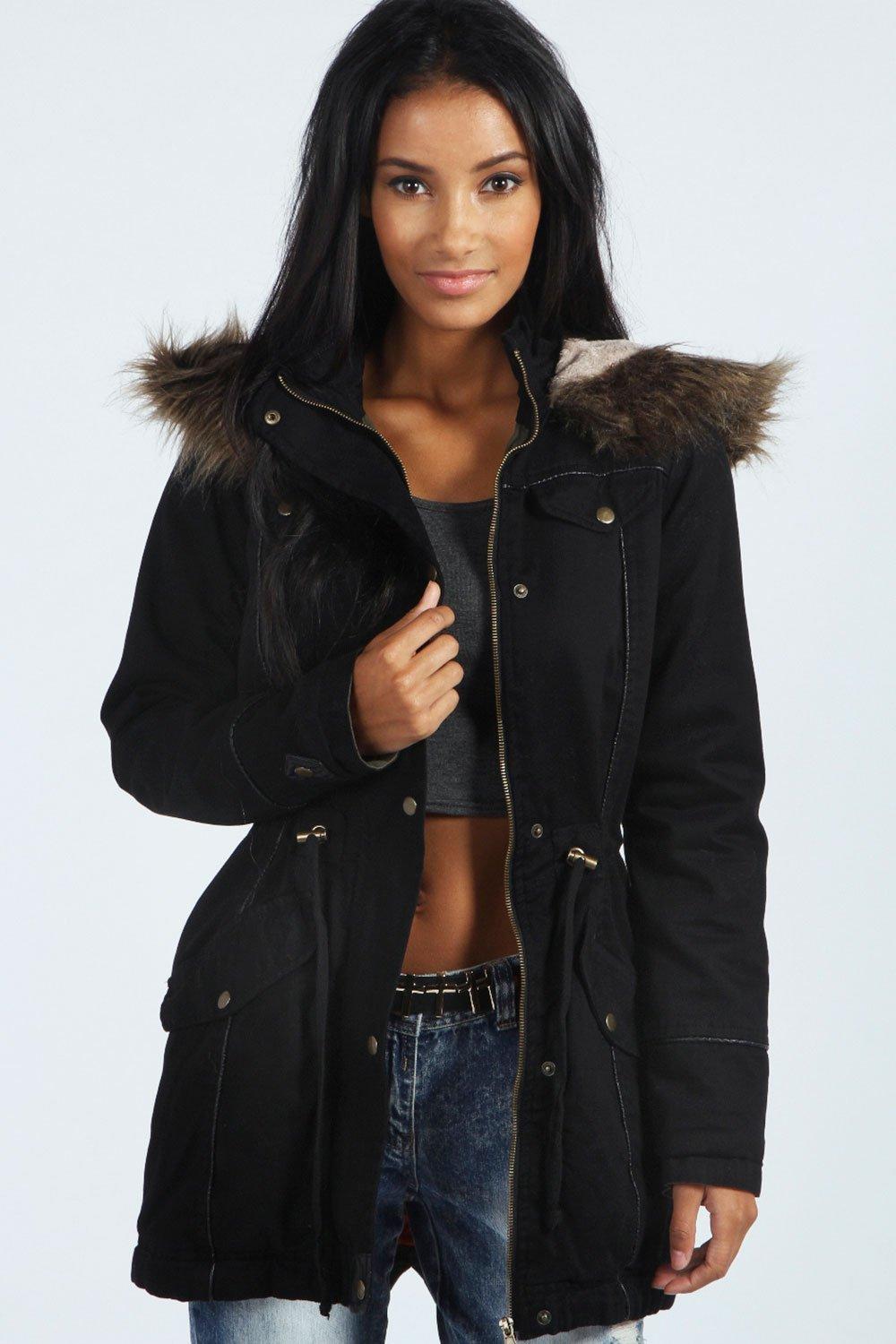 Alia Faux Fur Leather Trim Parka At 