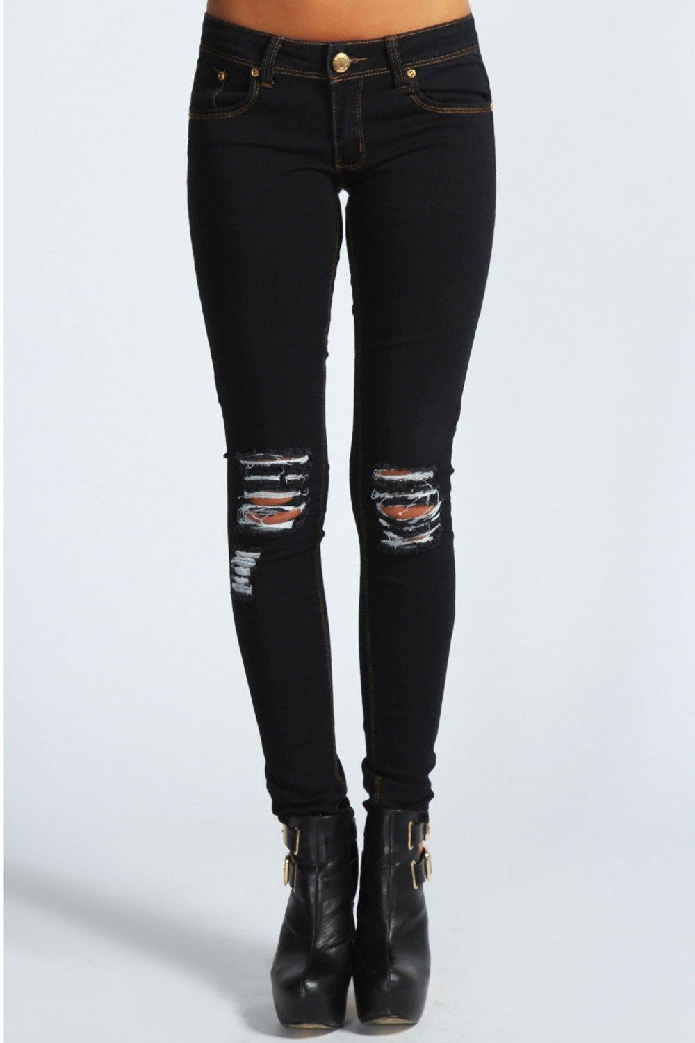 Laura Distressed Ripped Knee Skinny Jeans at boohoo.com