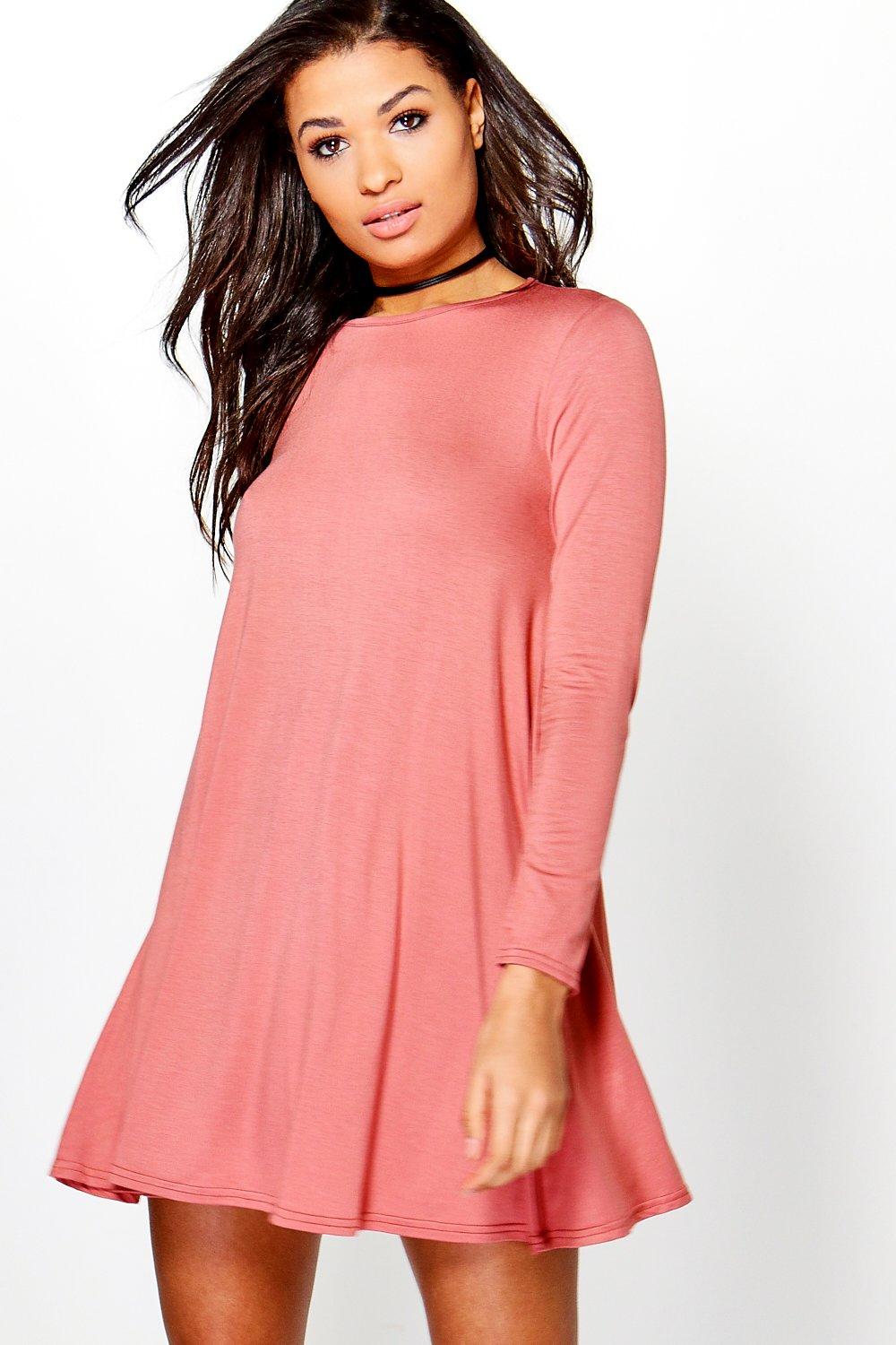 April Scoop Neck Long Sleeve Swing Dress At