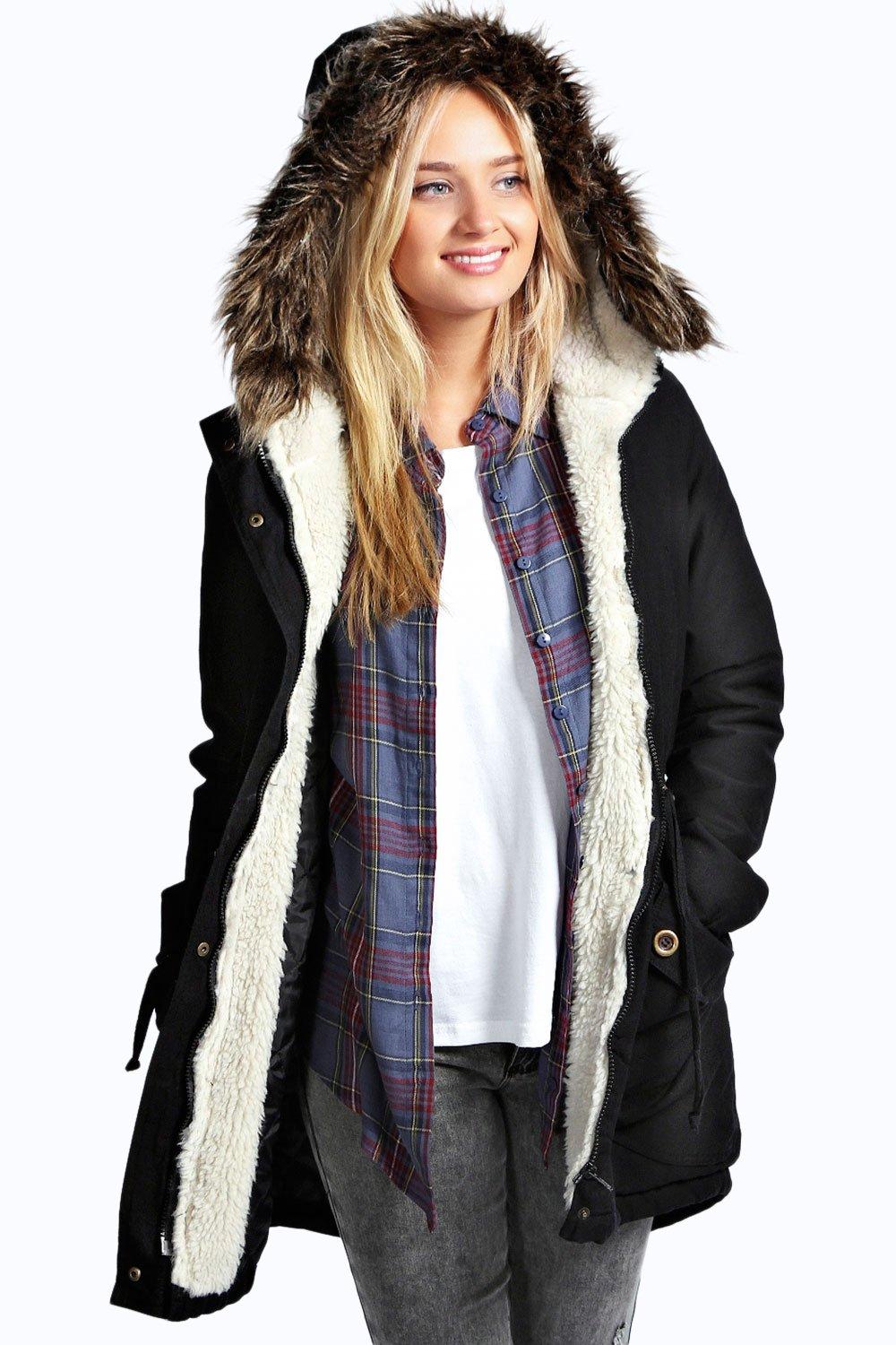 Black Parka Coat With Fur Hood - Coat Nj