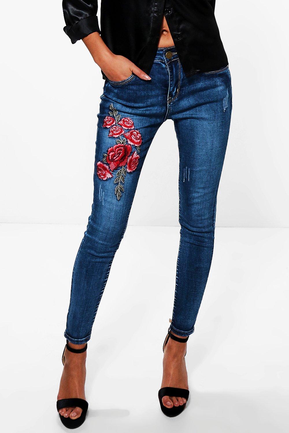 embroidered skinny jeans