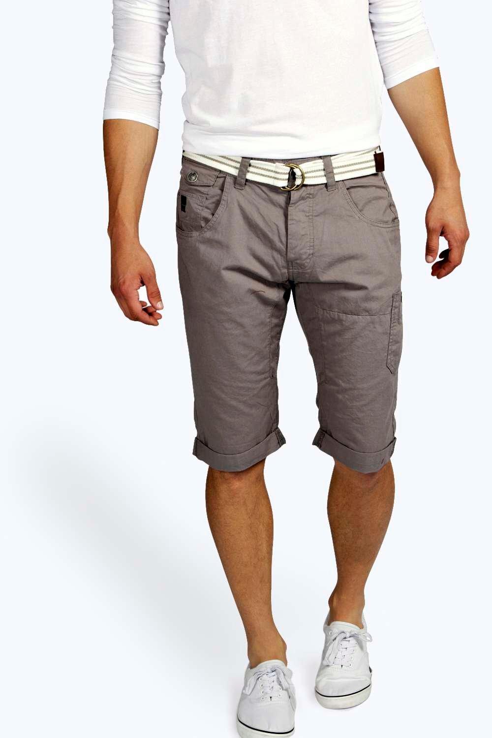 Long Length Pocket Chino Shorts with Belt at