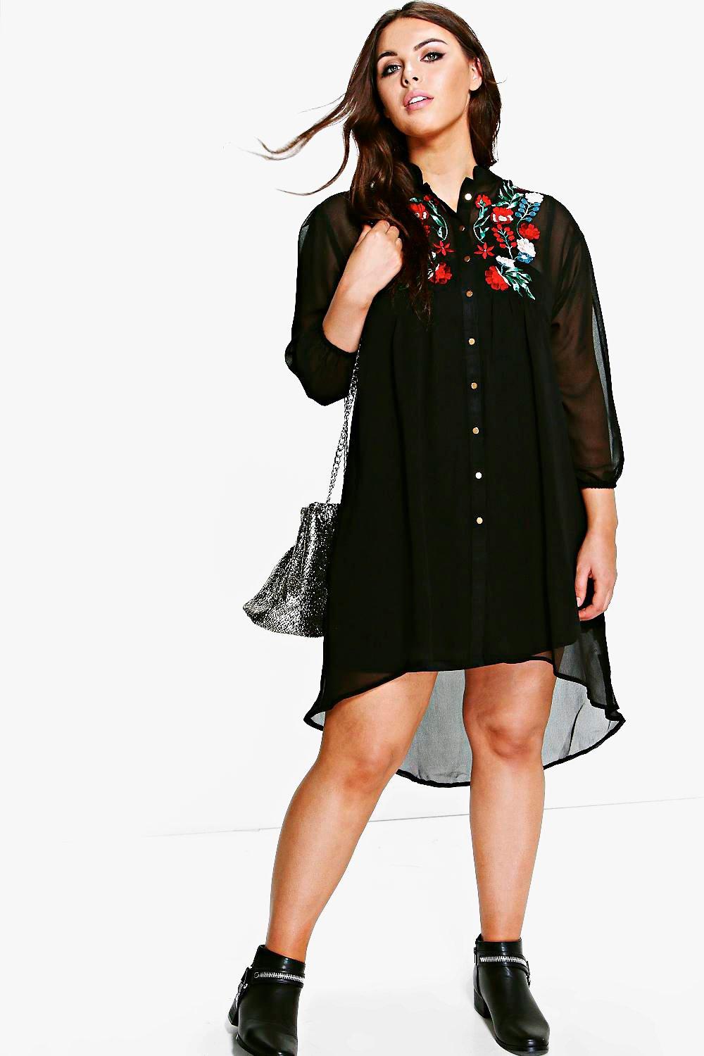 Plus Amerie Embroidered Shirt Dress at boohoo.com