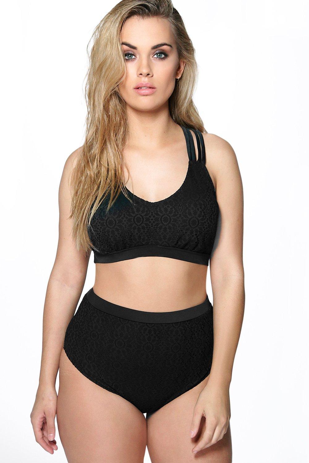 Plus Sophie Black Crochet High Waist Bikini At