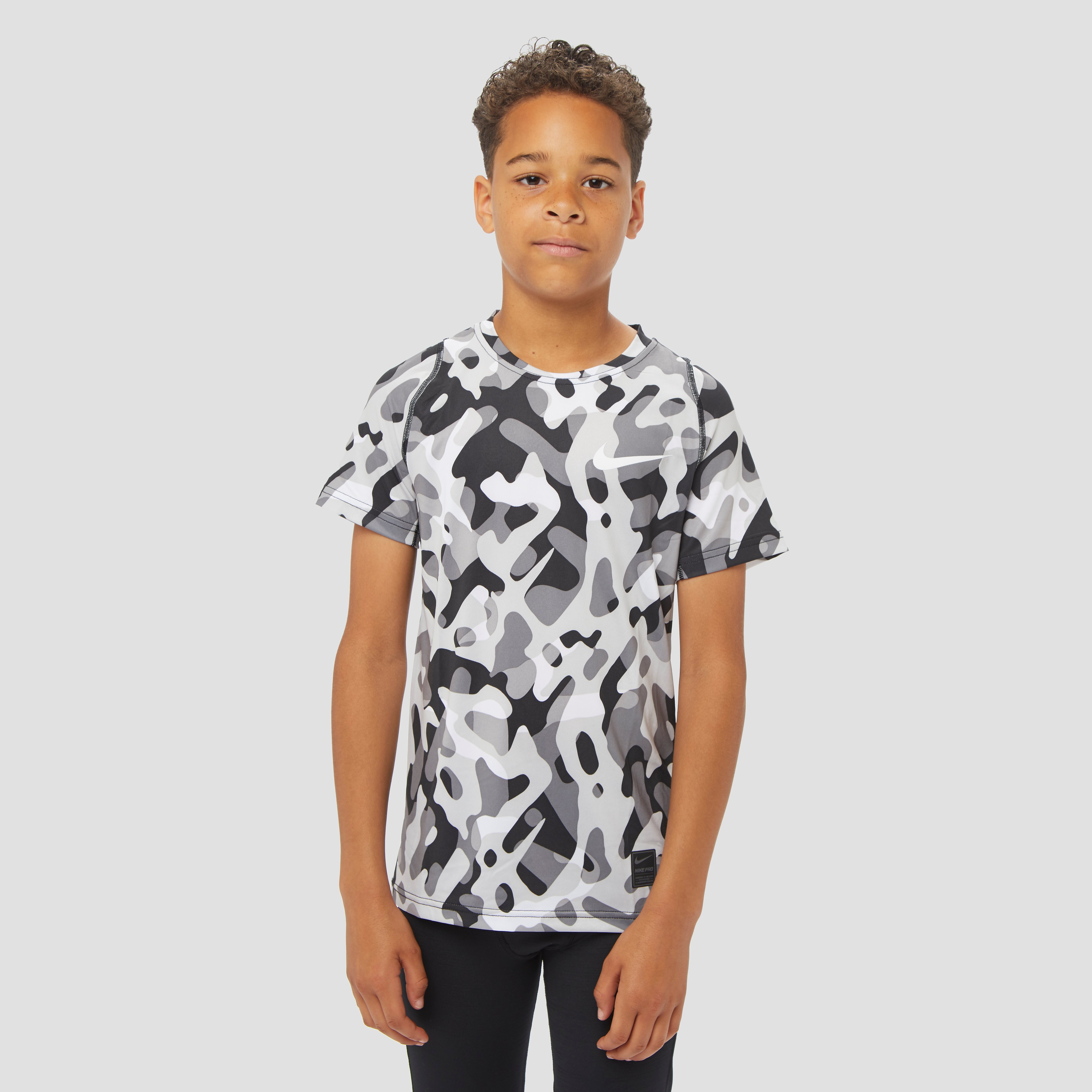 NIKE Pro fitted allover-print sportshirt zwart/grijs kinderen Kinderen