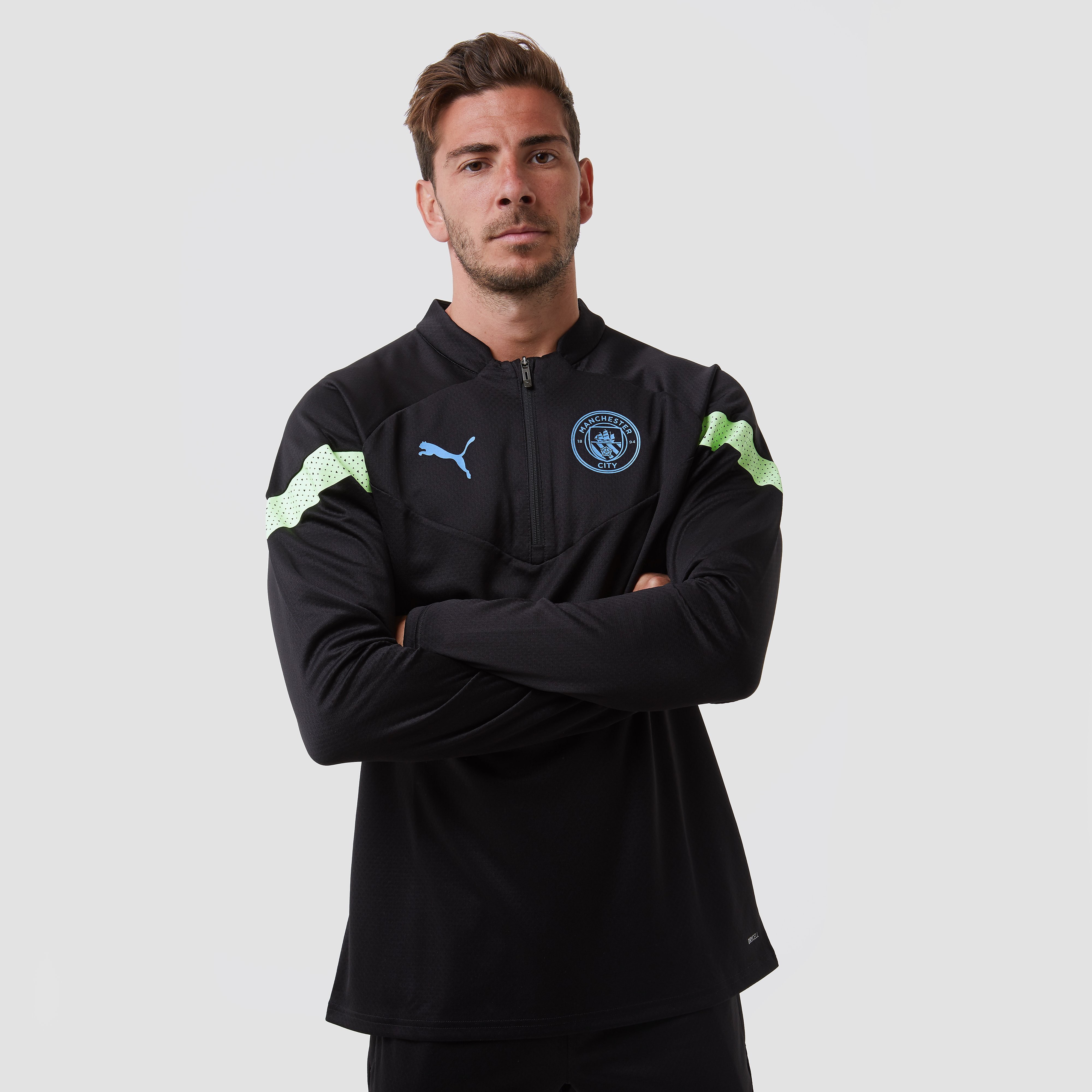 Puma manchester city fc 1 4 zip trainingstop 22 23 zwart geel heren