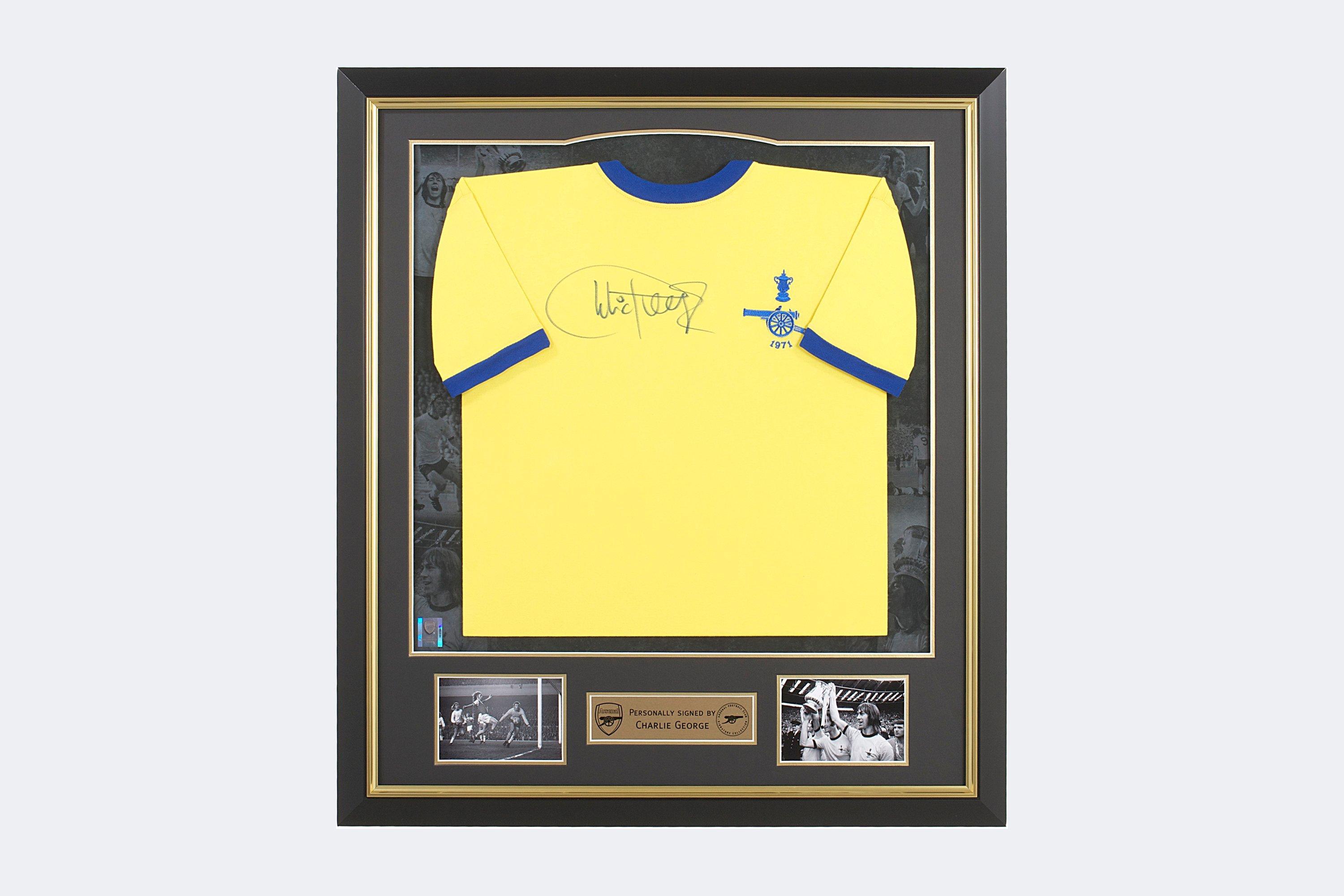 Arsenal Framed Signed Charlie George 1971 Away Shirt, Multicolor