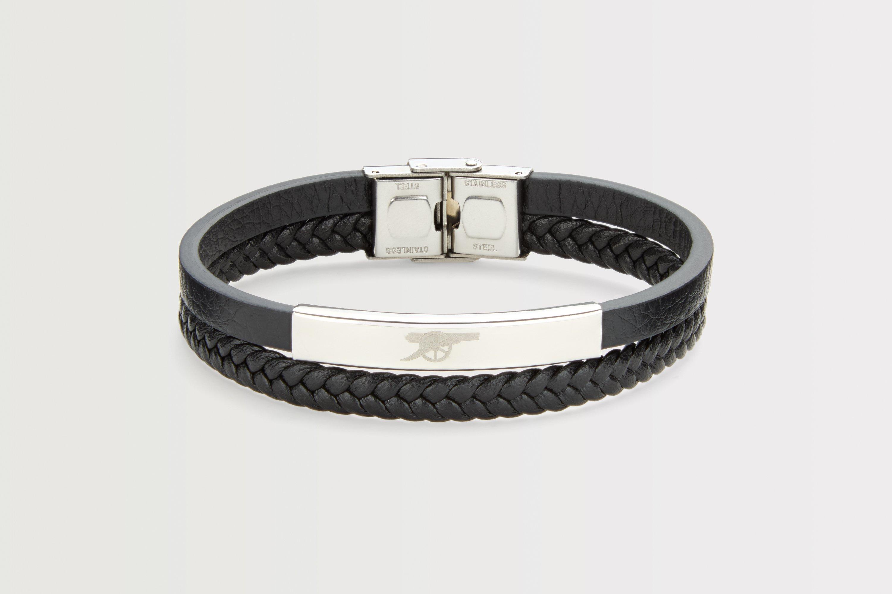 Arsenal Black Leather Cannon Crest Wrap Bracelet