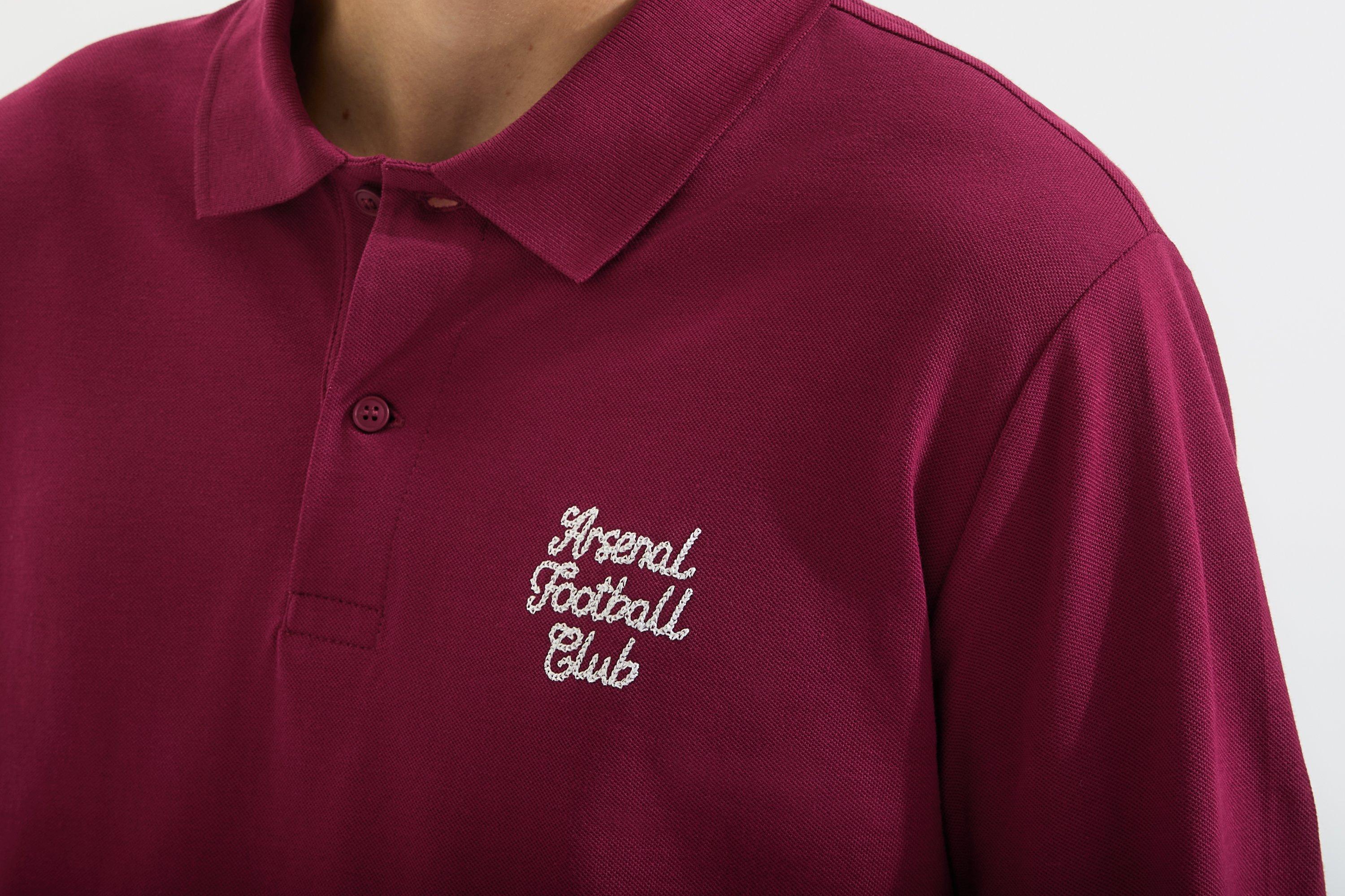 Arsenal Essentials Burgundy Split Long Sleeved Polo Shirt