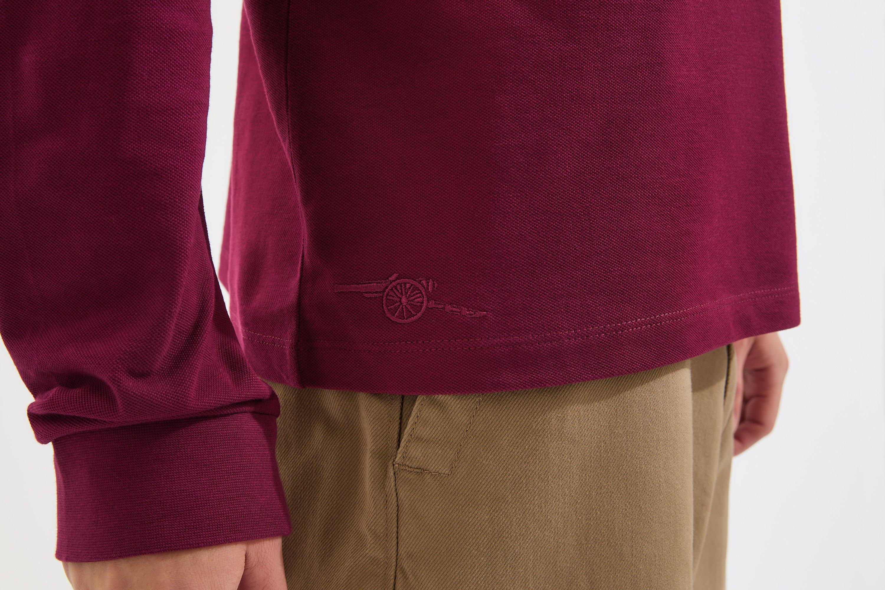 Arsenal Essentials Burgundy Split Long Sleeved Polo Shirt