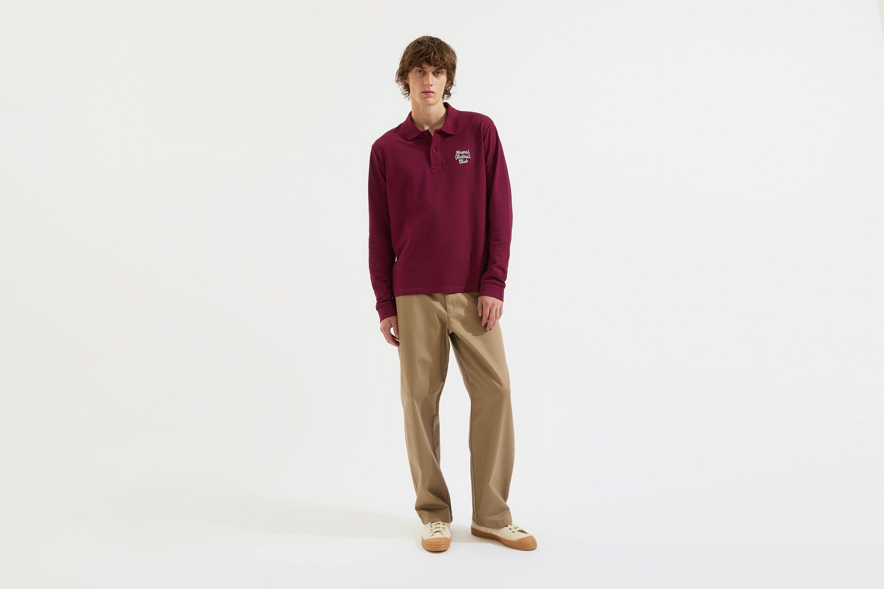 Arsenal Essentials Burgundy Split Long Sleeved Polo Shirt