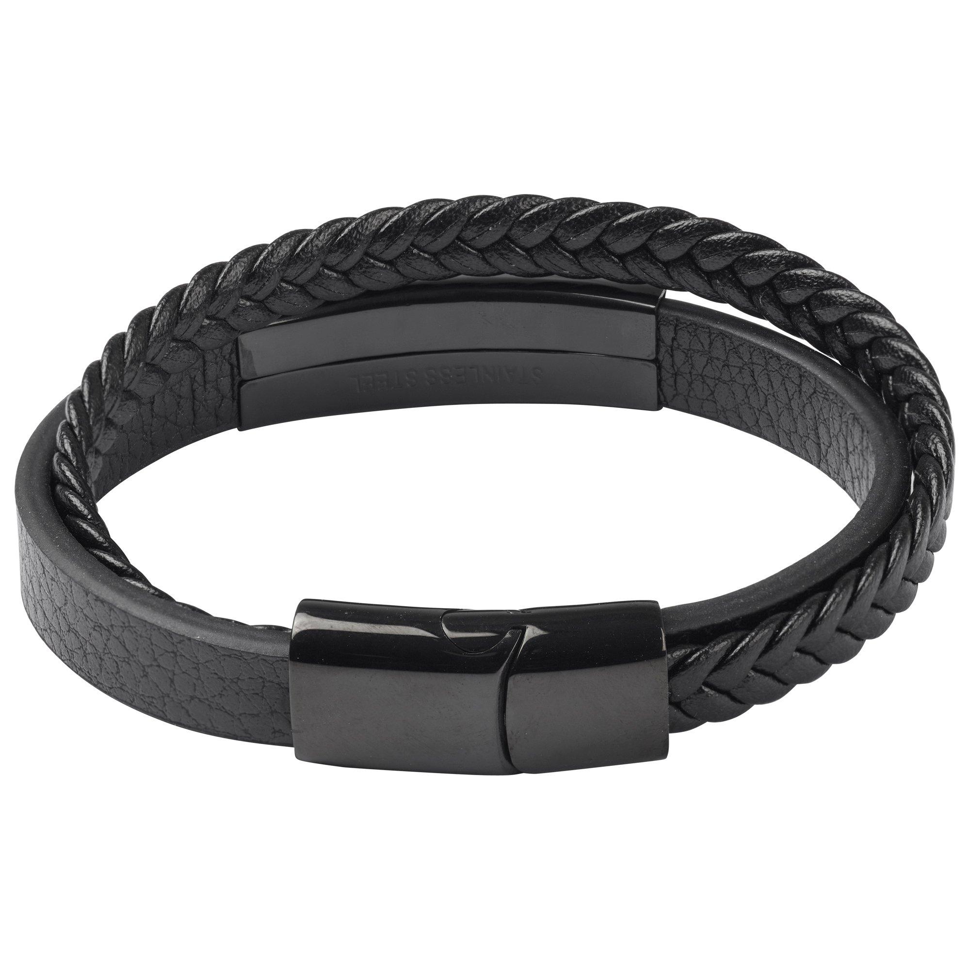 Arsenal Black Stainless Steel & Leather Bracelet | Official Online Store