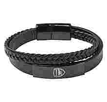 Arsenal Black Stainless Steel and Leather Bracelet