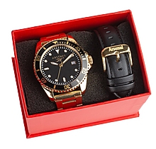 Arsenal Gold and Leather Two Strap Luxury Watch Set