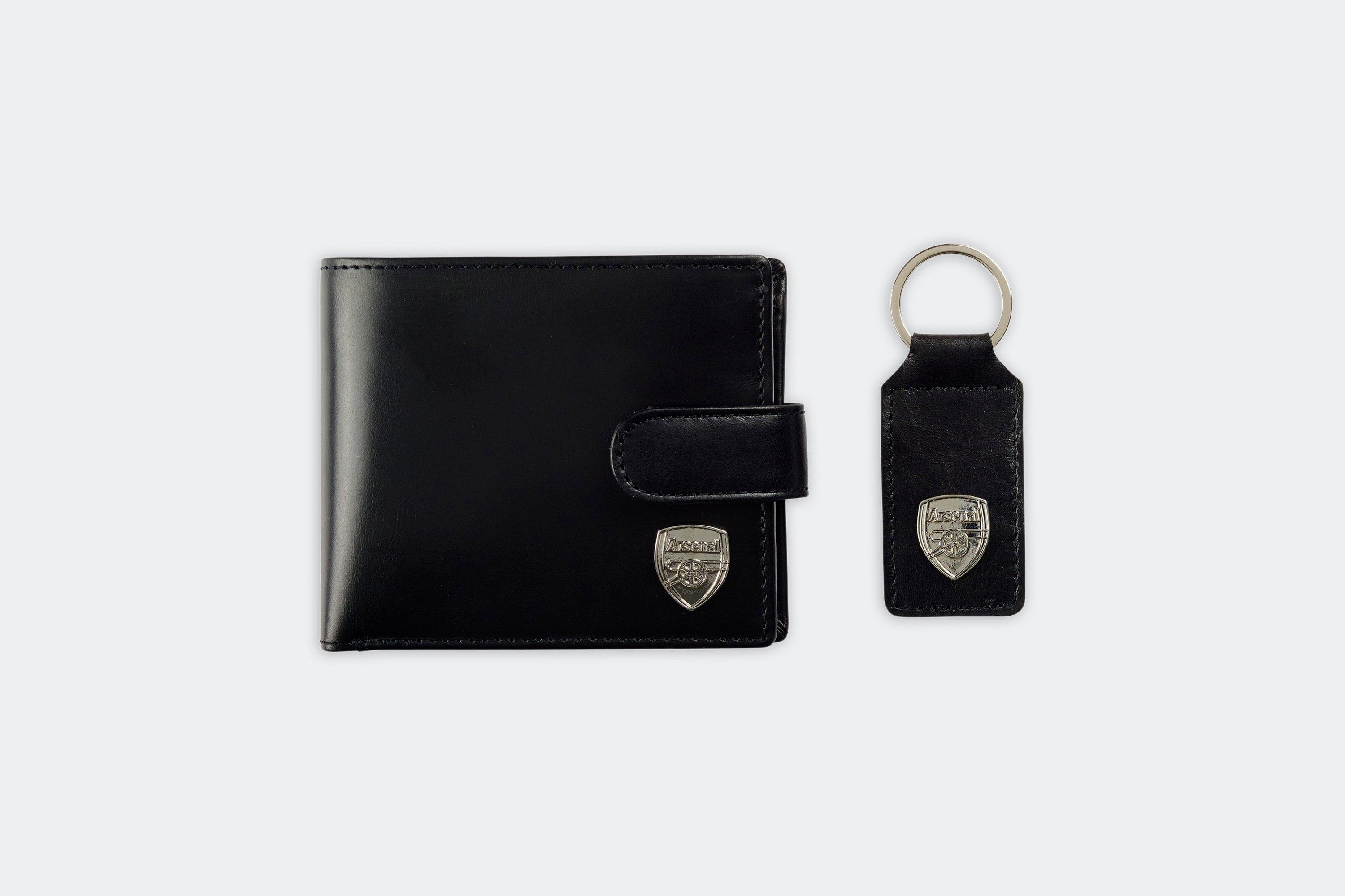 Arsenal Black Leather Wallet & Keyring Set