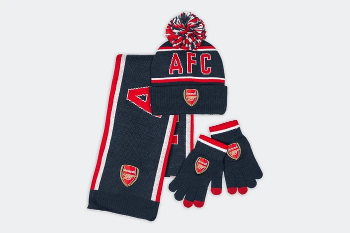 Arsenal Navy Pom Hat, Scarf and Gloves Set