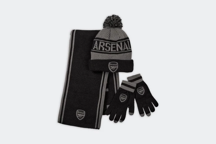 Arsenal Mono Text Beanie Hat, Scarf and Gloves Set