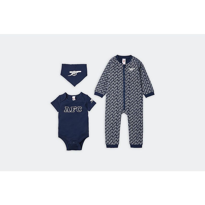 Arsenal Baby Printed Zip Sleepsuit, Bodysuit and Bib Set
