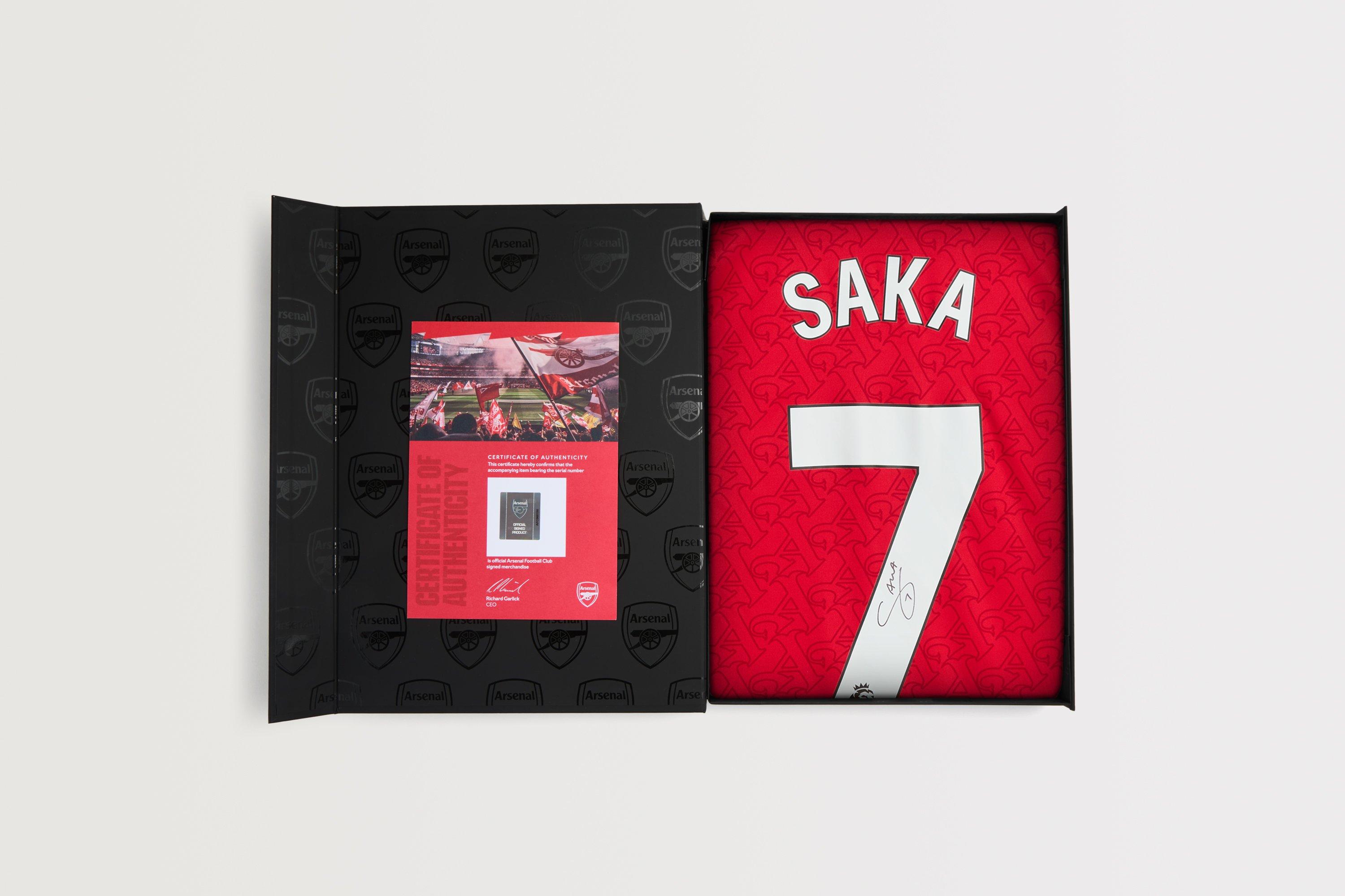 Arsenal 25/26 Home Boxed Signed Shirt SAKA | Official Online Store