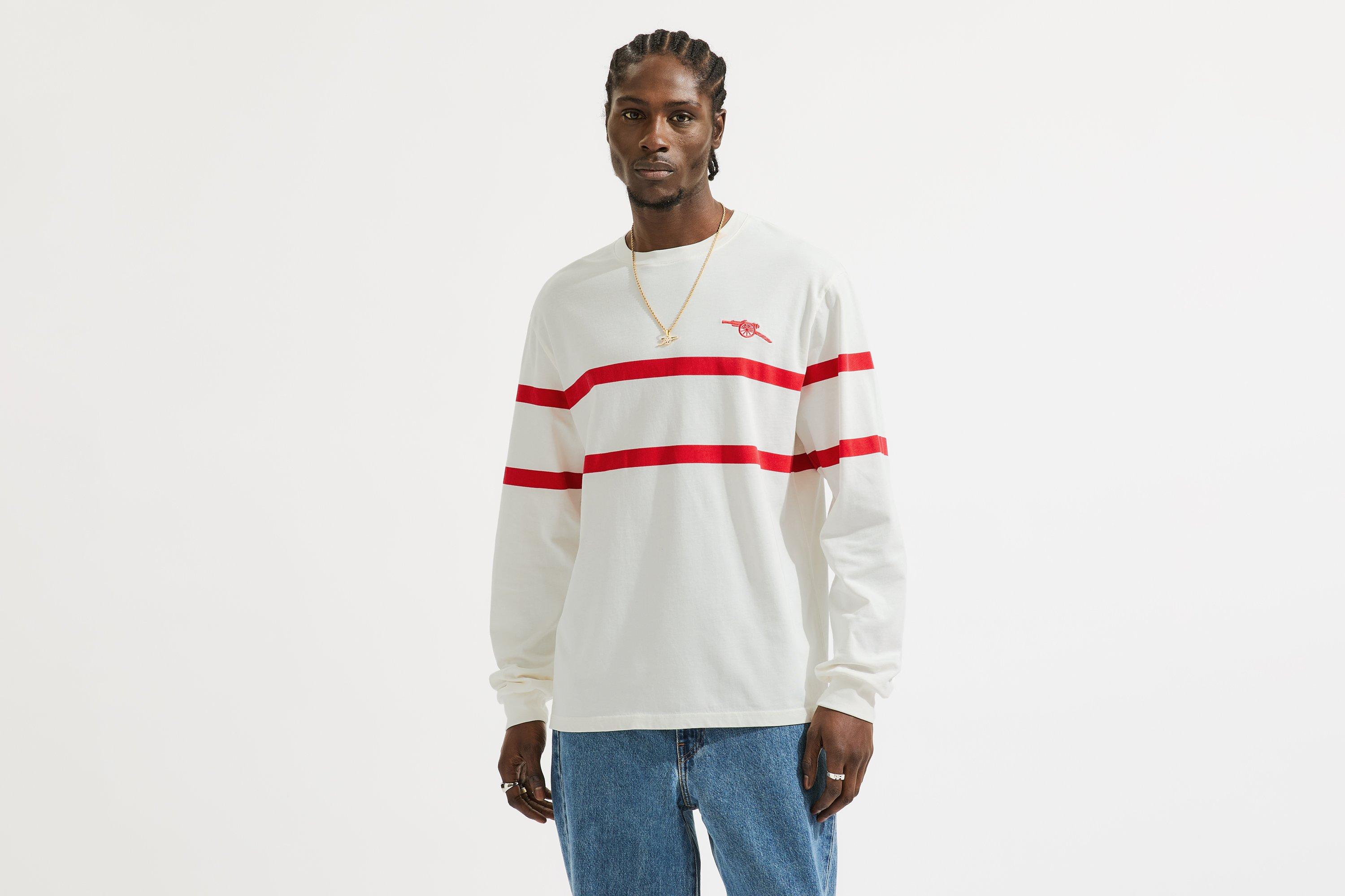 Arsenal Double Stripe White Long Sleeve Unisex T-Shirt