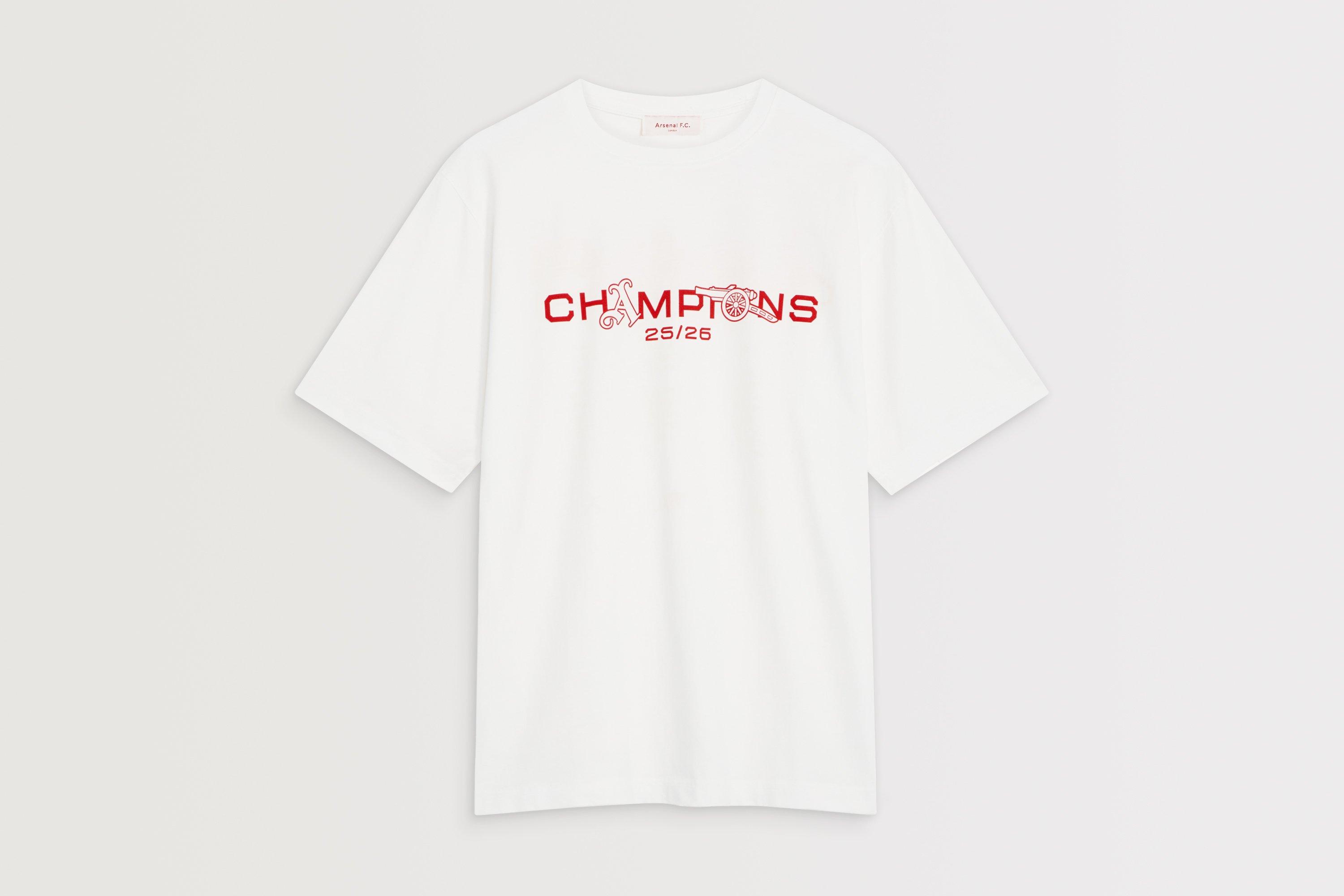 Arsenal Champions Squad 25/26 White Crew T-Shirt | Official Online