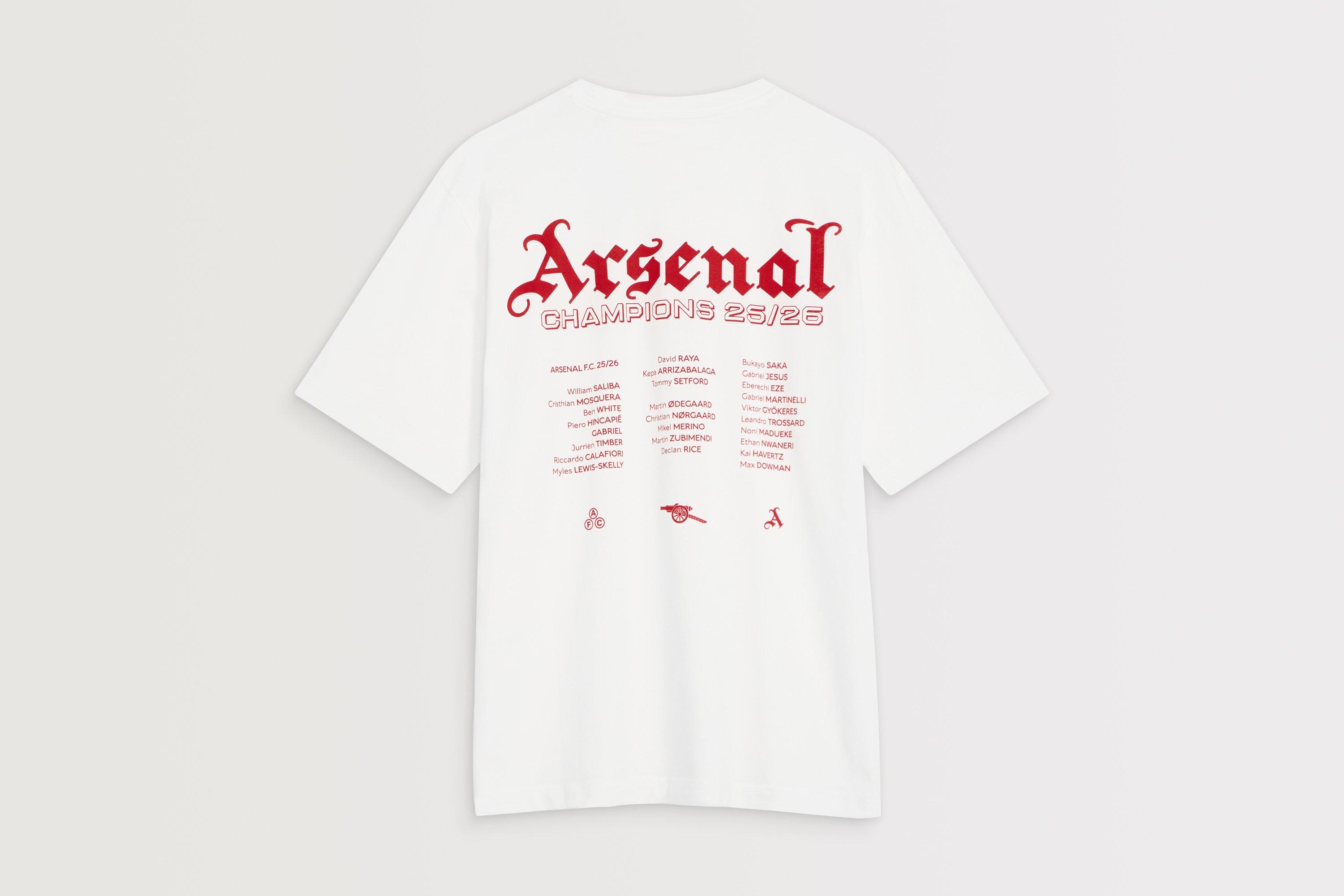Arsenal Champions Squad 25/26 White Crew T-Shirt | Official Online