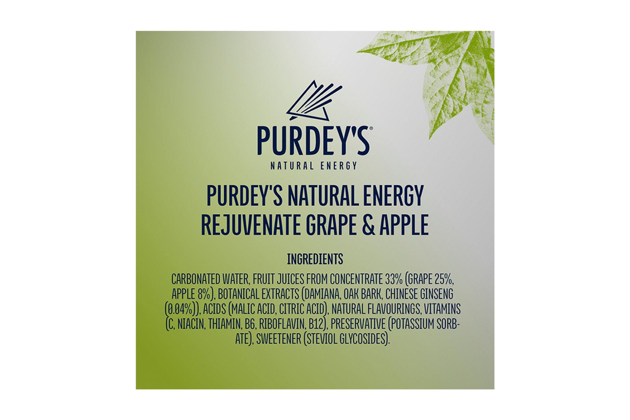 Purdey's Natural Energy Rejuvenate Grape & Apple with Ginseng, 4 x 250ml