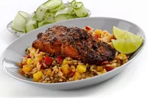 M&J Seafood Jerk Marinaded MSC Sockeye Salmon Fillet with Mango Rice M&J Seafood Jerk Marinaded MSC Sockeye Salmon Fillet with Mango Rice