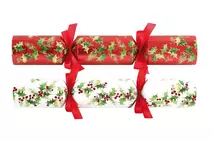Tom Smith Red & White Trad Flittered Crackers (holly) 14”