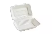 Bagasse Rectangular Clamshell Food Container 9"