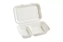 Bagasse 2 Compartment Clamshell Food Container 9"