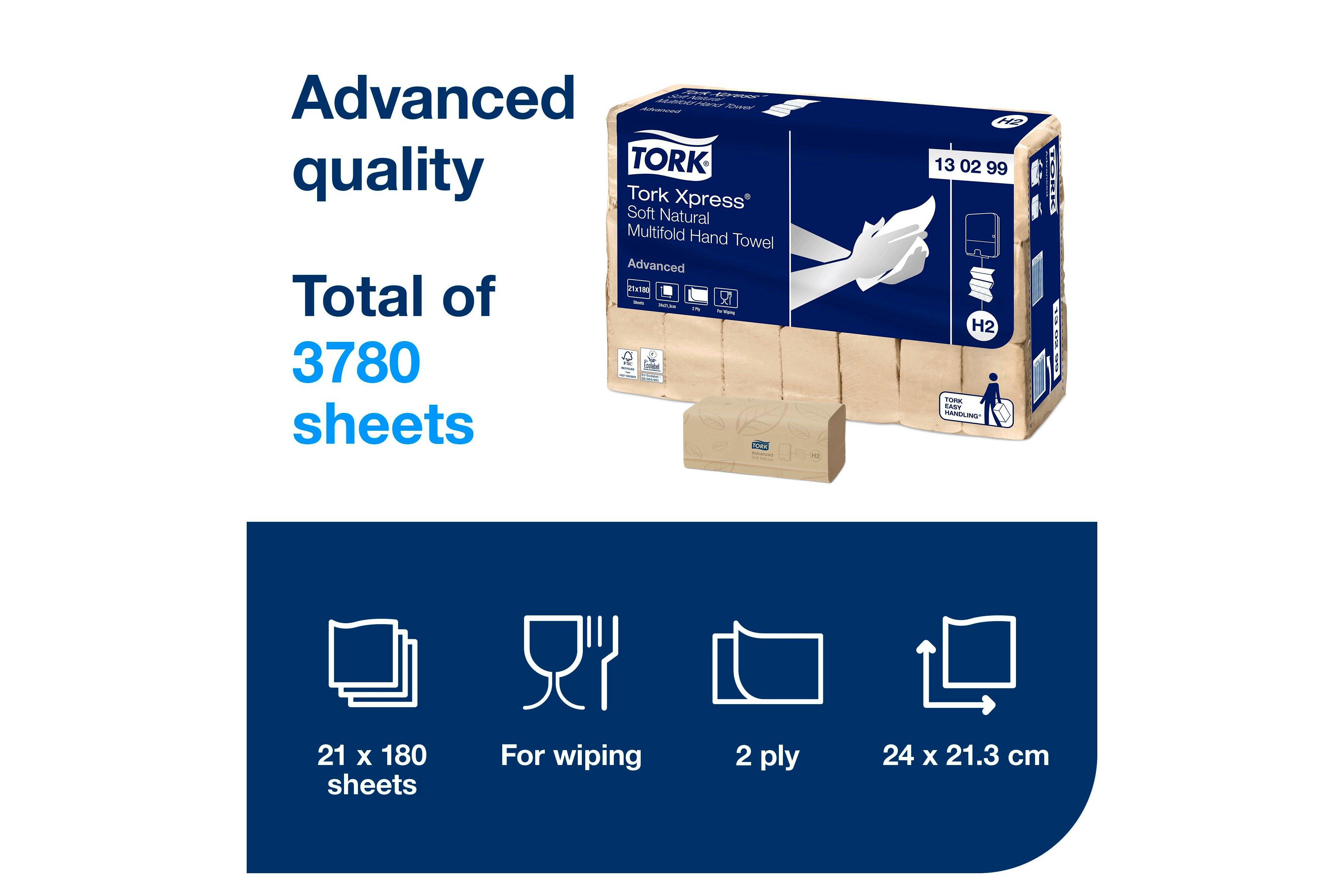 Tork Xpress Natural Multifold Hand Towel Advanced, 2ply, 21 x 180 