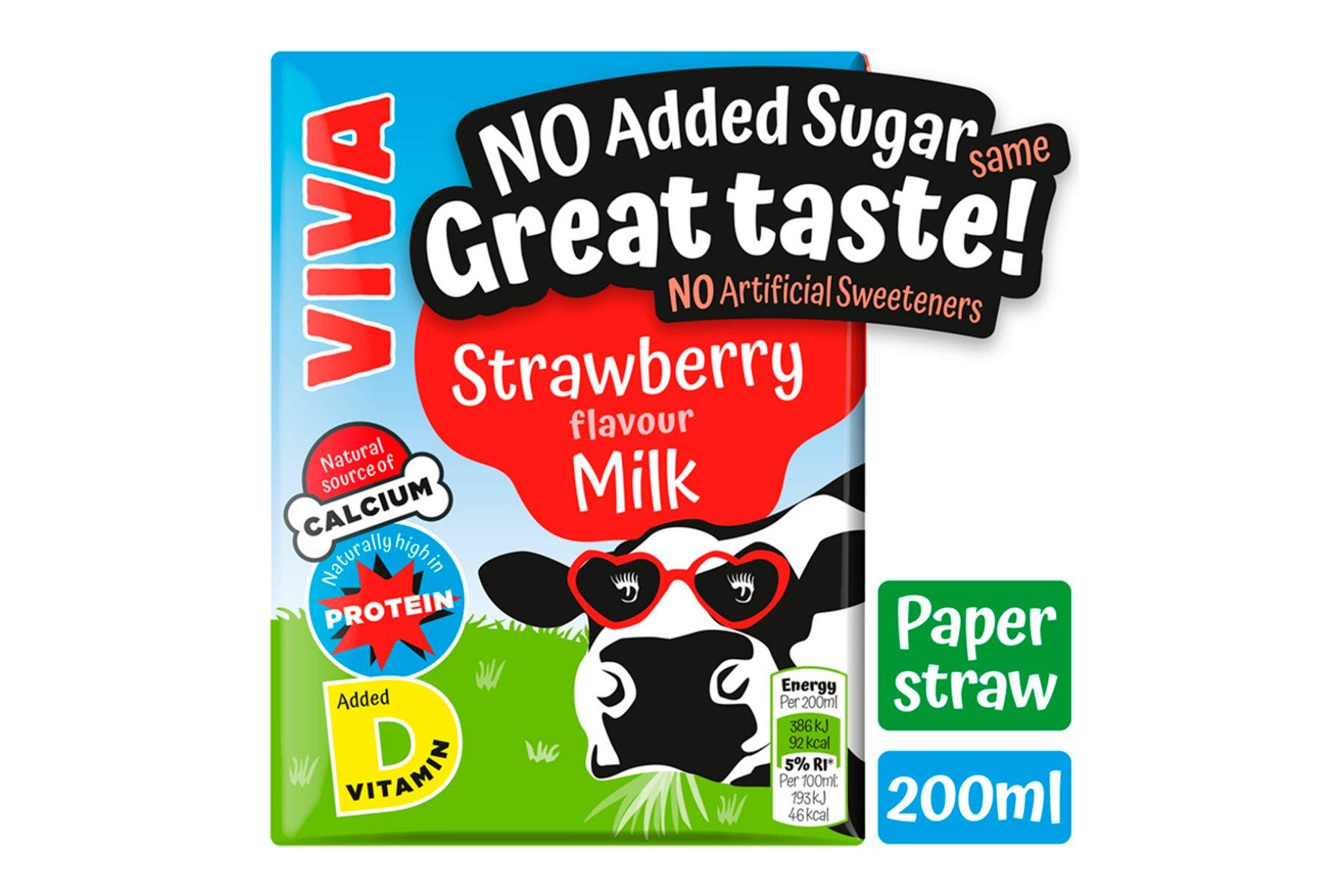 Viva Strawberry Flavour Semi-Skimmed Milk 200ml - No Added Sugar     27 x 200ml