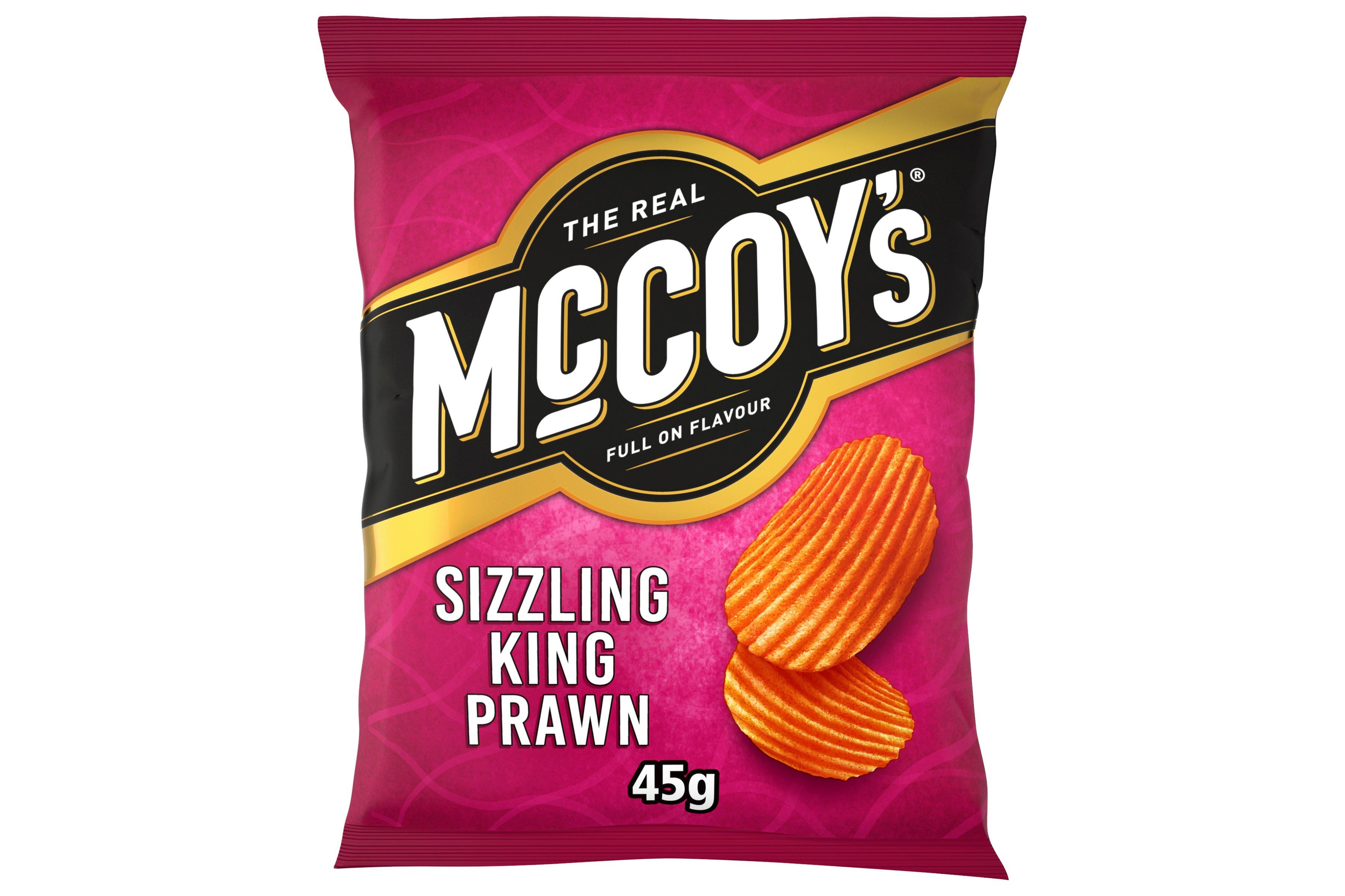 McCoy's The Real McCoy's Ridge Cut Sizzling King Prawn Flavour Potato Crisps 47.5g     36 x 47.5g